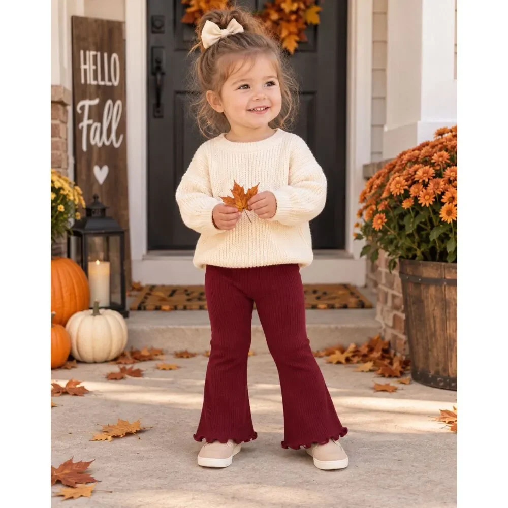 Old Navy Toddler Girls Ribbed Flare Leggings 18-24M NWT Burgundy Ruffle Hem